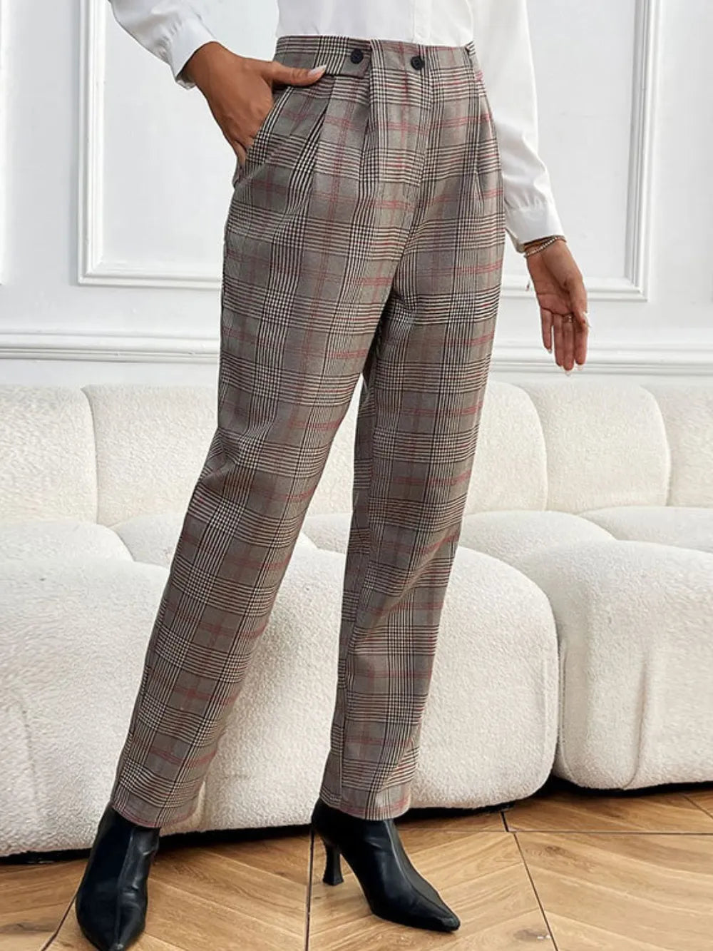 Perfee Plaid Straight Pants with Pockets – Trendsi | ClozArt
