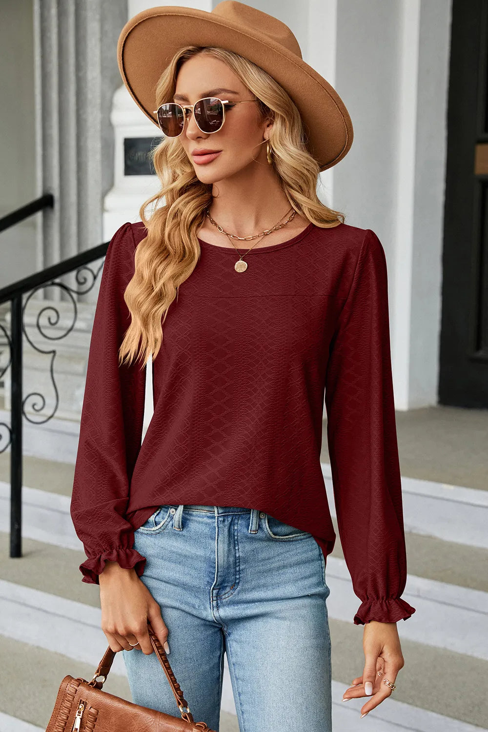 Round Neck Flounce Sleeve T-Shirt – Trendsi | ClozArt