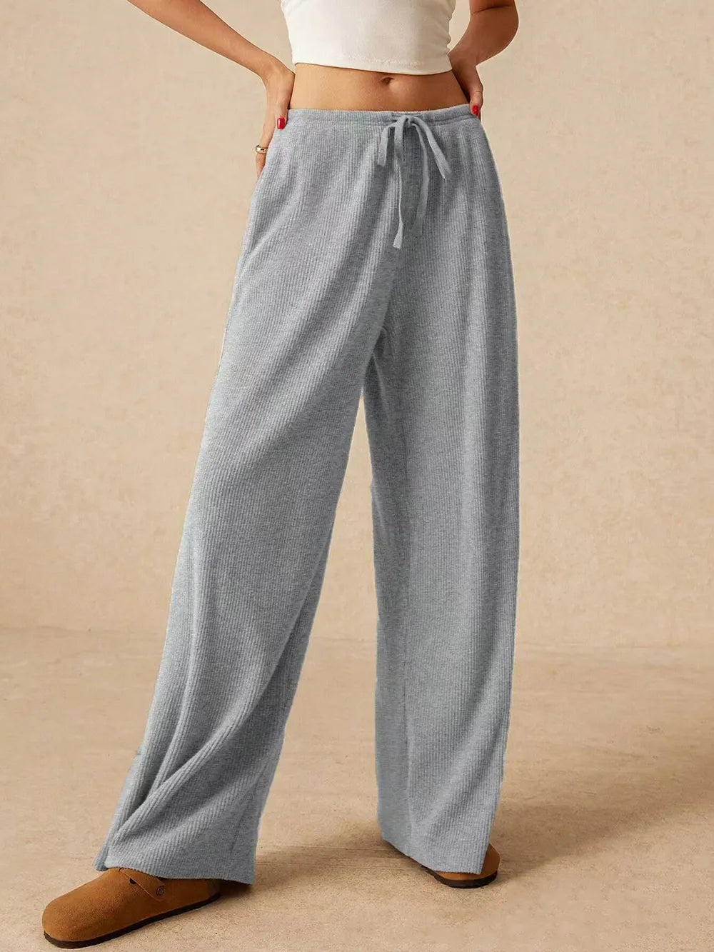 Ribbed Drawstring Wide Leg Pants – Trendsi | ClozArt