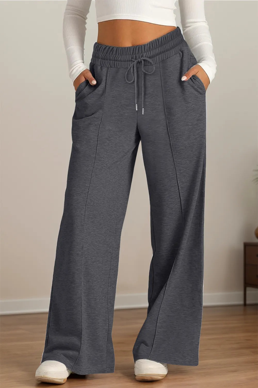Drawstring Elastic Waist Wide Leg Pants – Trendsi | ClozArt
