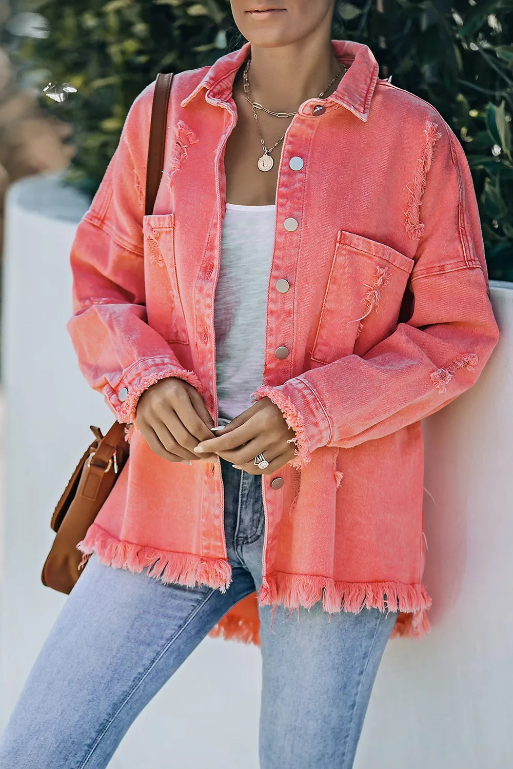 Distressed Button Up Raw Hem Denim Jacket – Trendsi | ClozArt