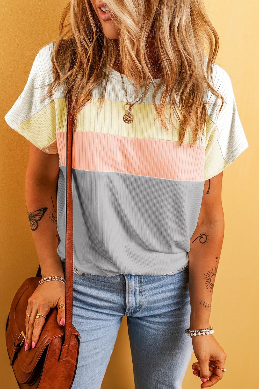 Color Block Round Neck Short Sleeve T-Shirt – Trendsi | ClozArt