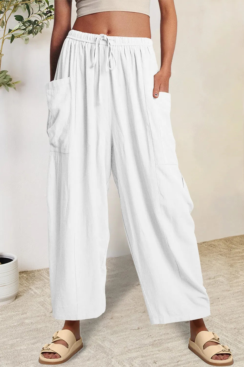 Full Size Pocketed Drawstring Wide Leg Pants – Trendsi | ClozArt