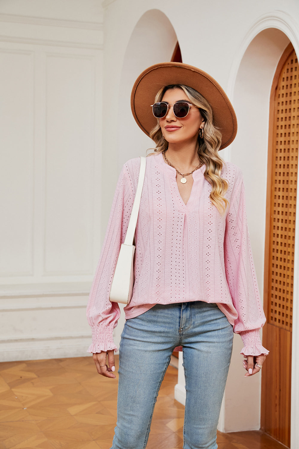 Notched Neck Flounce Sleeve Blouse – Trendsi | ClozArt