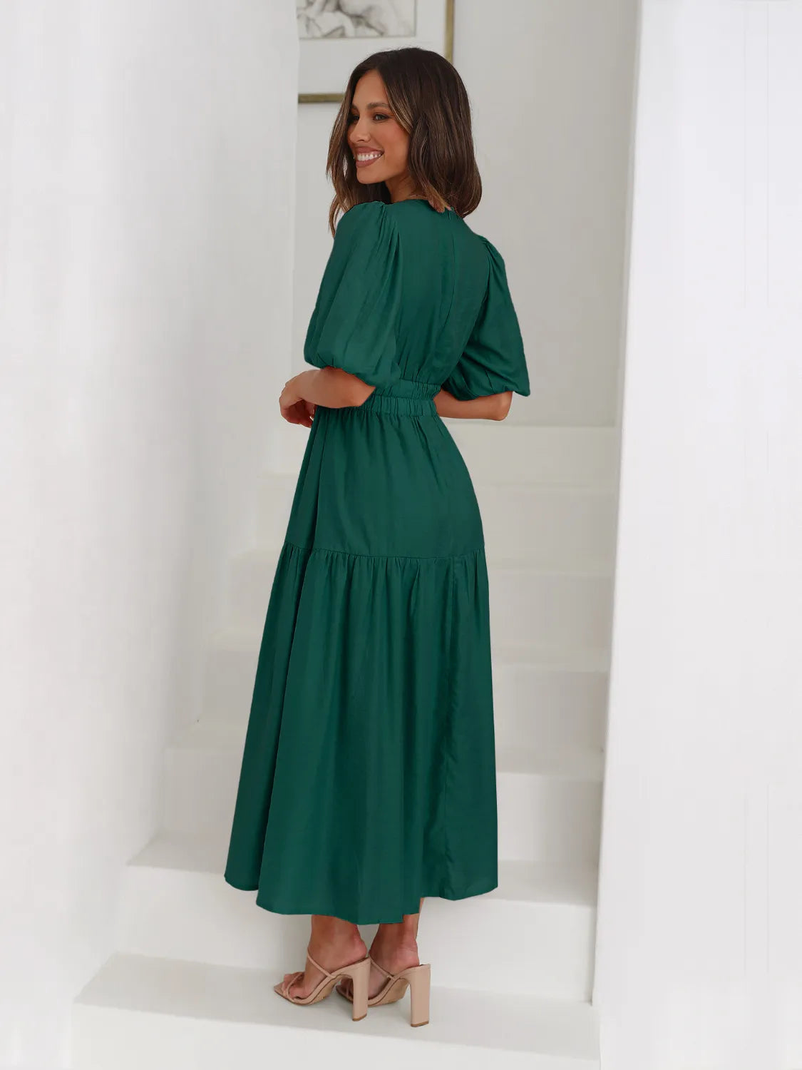 Tiered Surplice Half Sleeve Midi Dress – Trendsi | ClozArt
