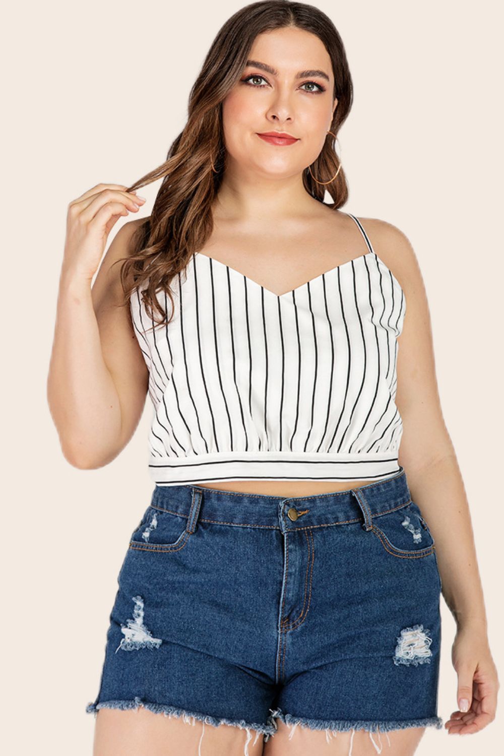 Plus Size Striped Tie-Back Cropped Cami – Trendsi | ClozArt