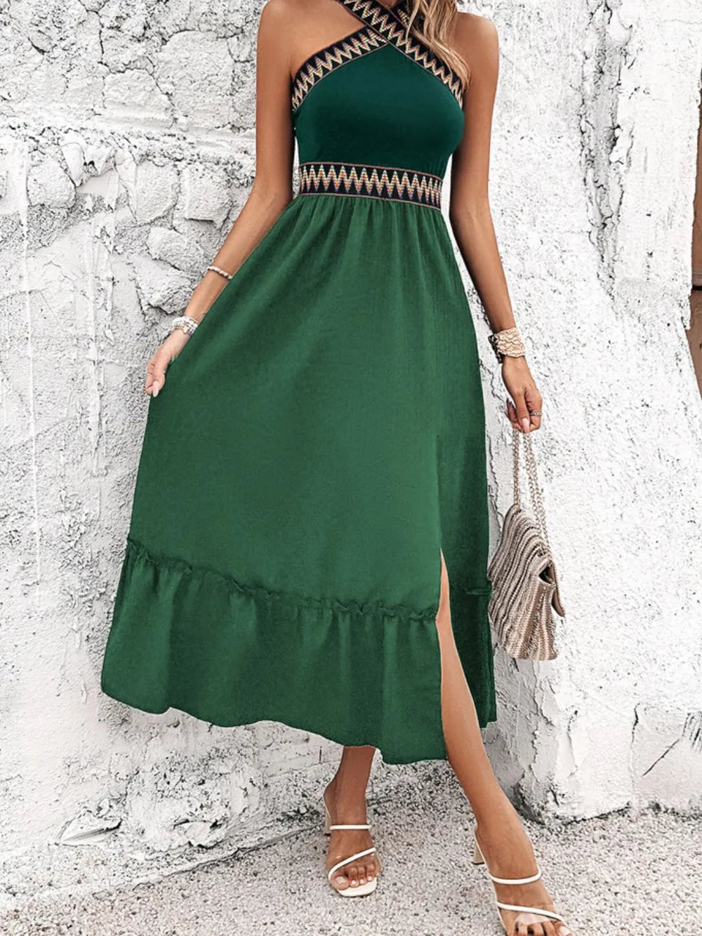 Devine Ruffled Slit Sleeveless Midi Dress – Trendsi | ClozArt