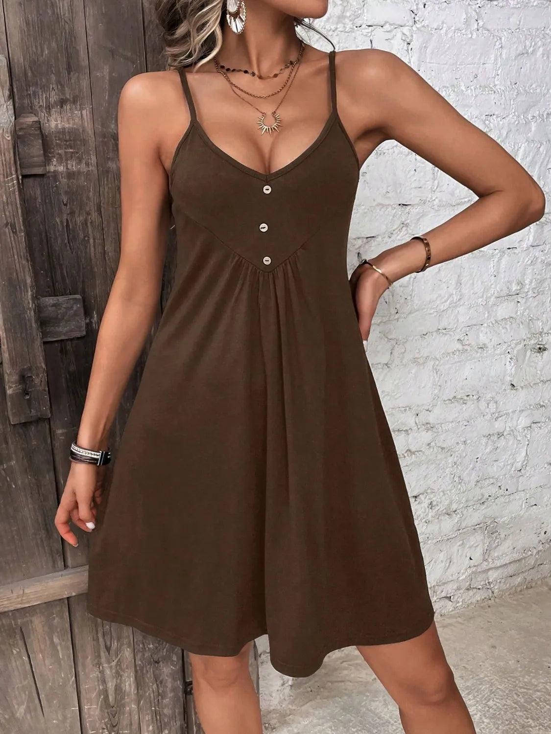Decorative Button Scoop Neck Mini Cami Dress – Trendsi | ClozArt