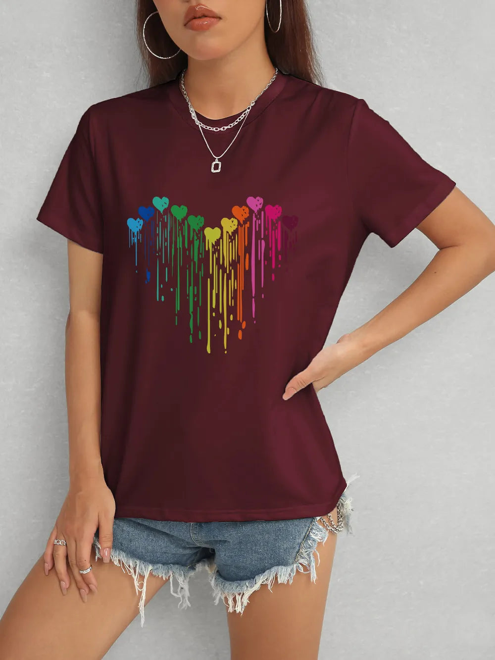 Heart Round Neck Short Sleeve T-Shirt – Trendsi | ClozArt