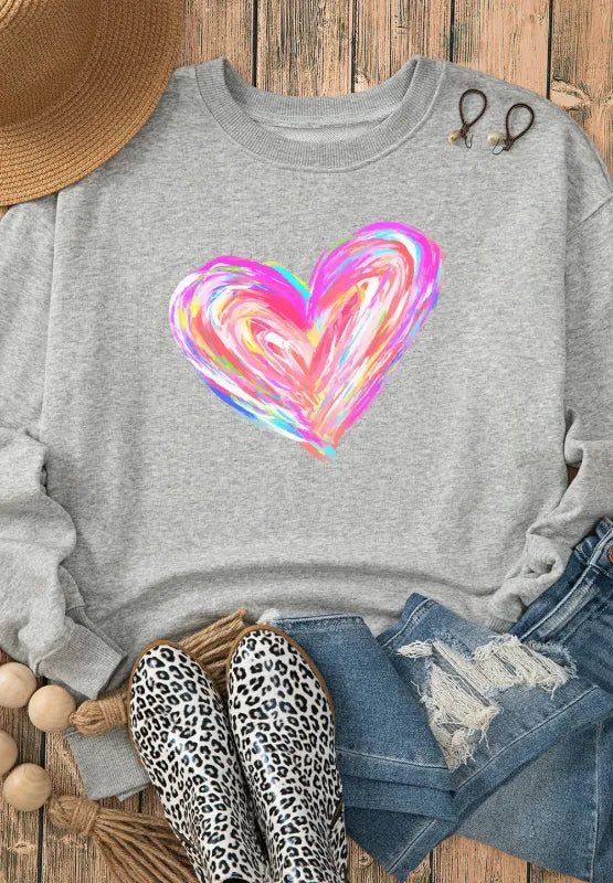 Valentine’s Day Heart Round Neck Drop Shoulder Sweatshirt – Trendsi | ClozArt