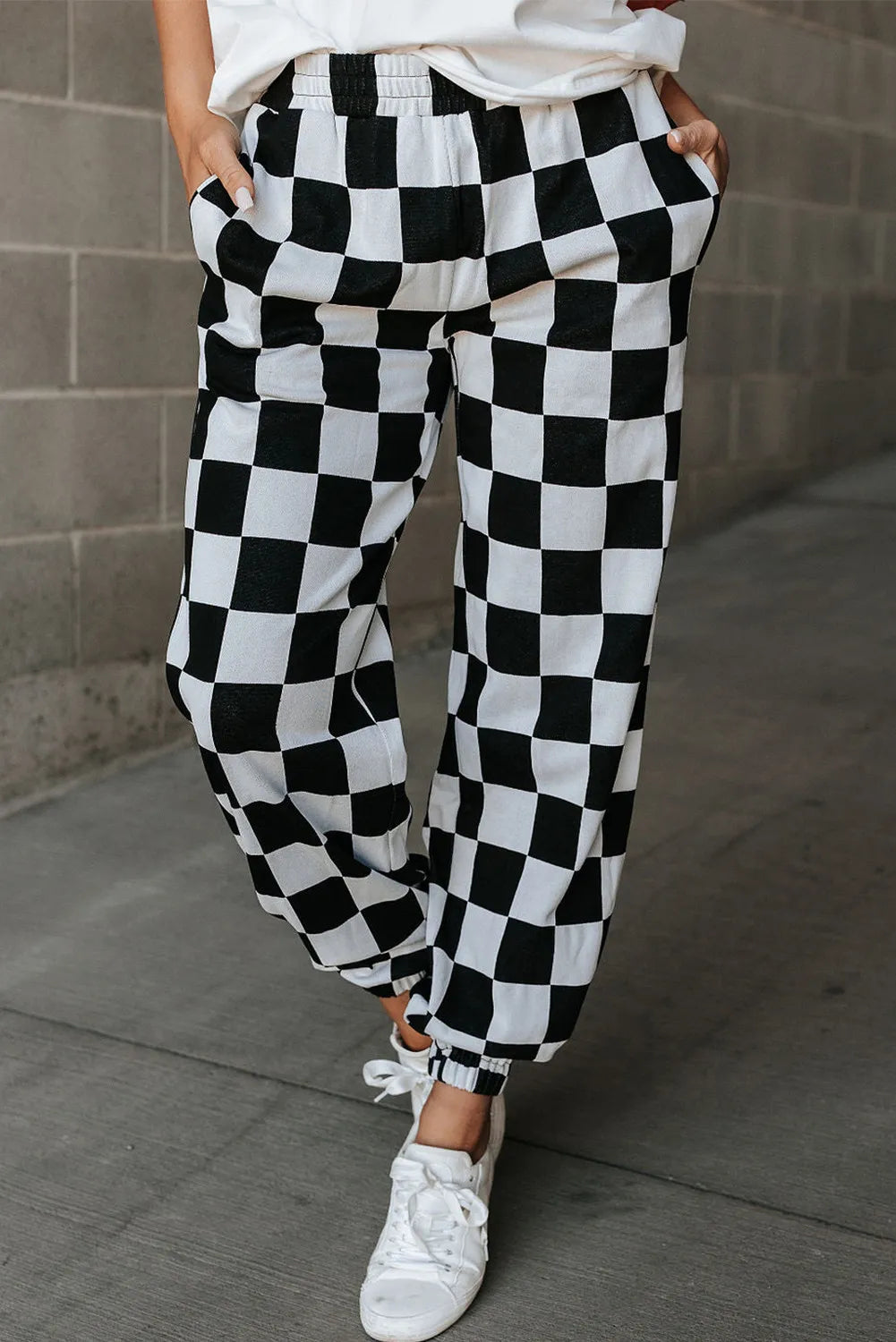 Checkered Elastic Waist Joggers – Trendsi | ClozArt