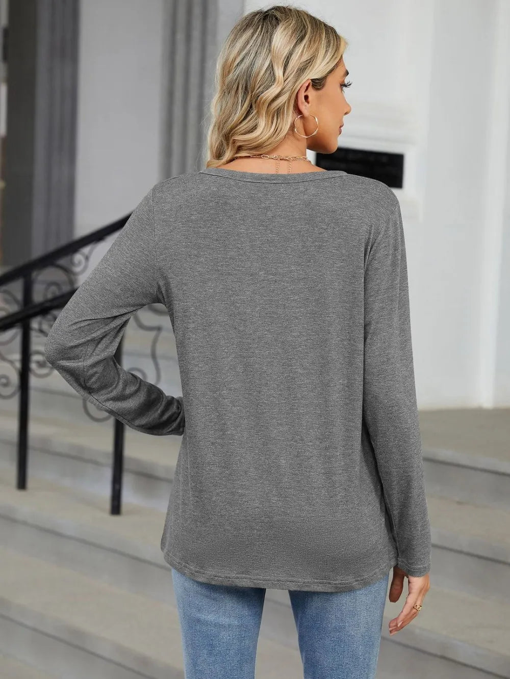 Notched Long Sleeve T-Shirt – Trendsi | ClozArt