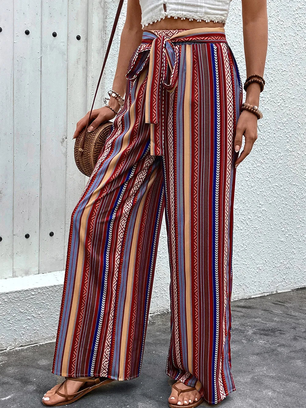 Perfee Tied Geometric Wide Leg Pants – Trendsi | ClozArt