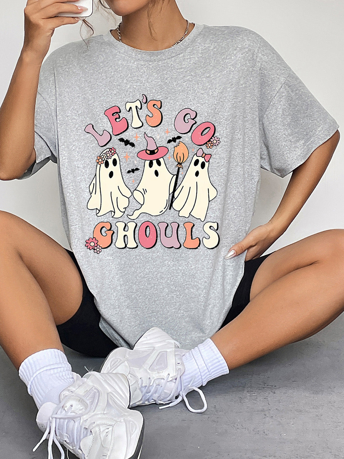 Round Neck Short Sleeve LET'S GO GHOULS Graphic T-Shirt – Trendsi | ClozArt