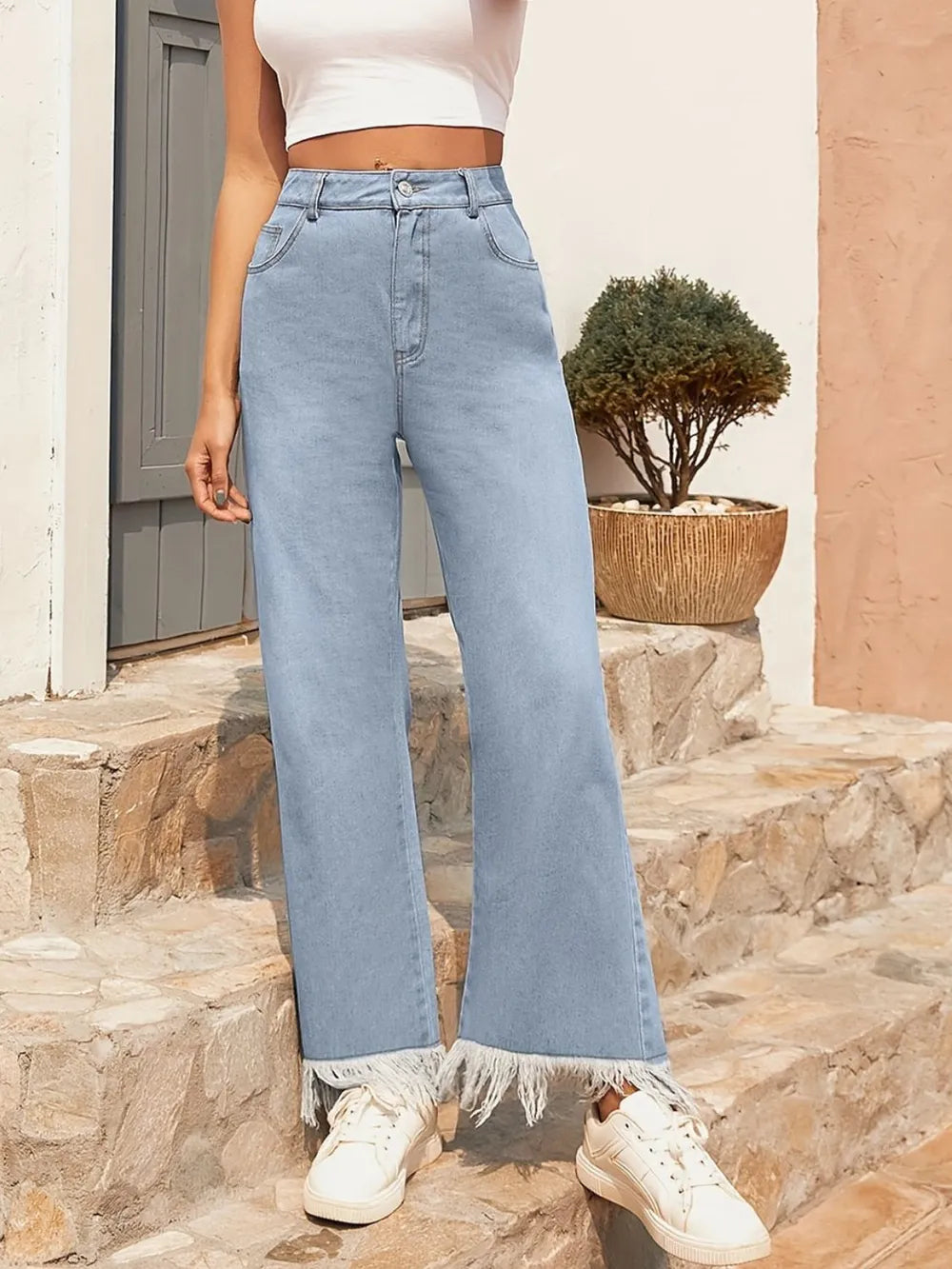 Raw Hem Bootcut Jeans with Pockets – Trendsi | ClozArt