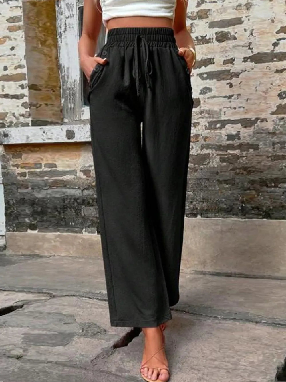 Tied High Waist Wide Leg Pants with Pockets – Trendsi | ClozArt