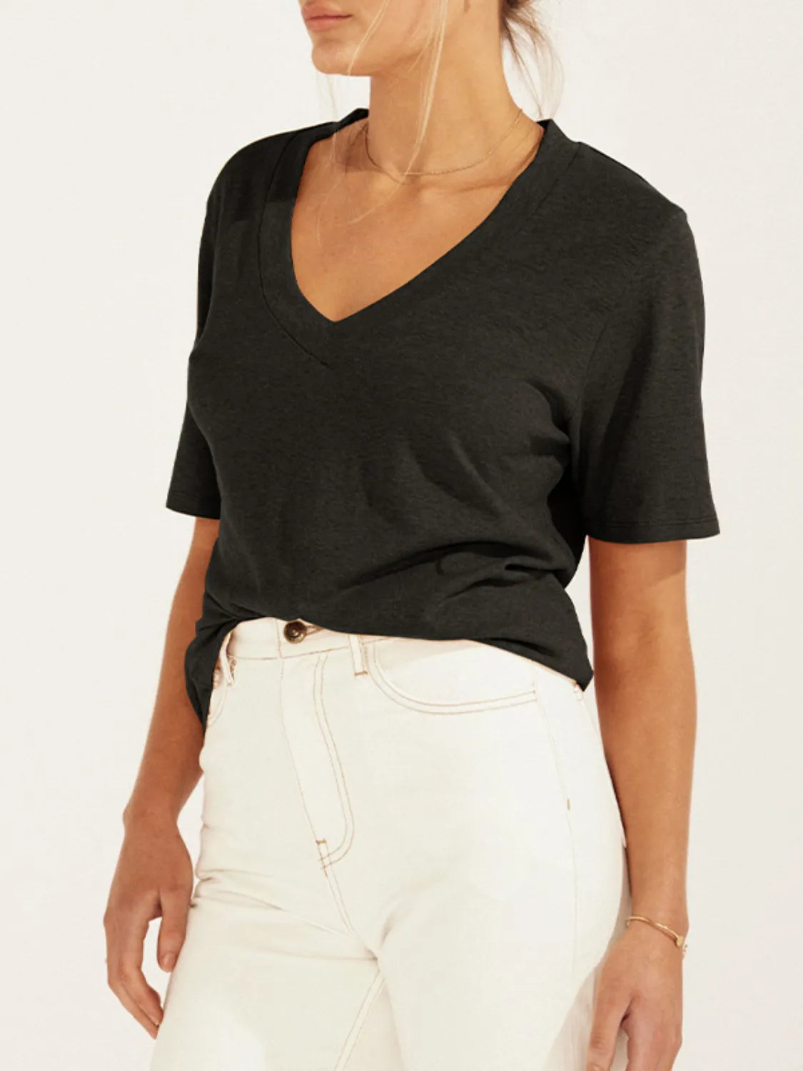 Solid V-Neck Short Sleeve T-Shirt – Trendsi | ClozArt