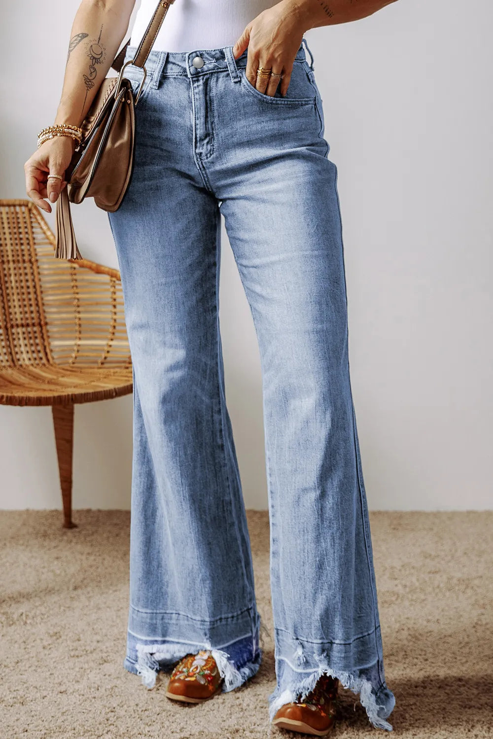 Raw Hem Bootcut Jeans with Pockets – Trendsi | ClozArt