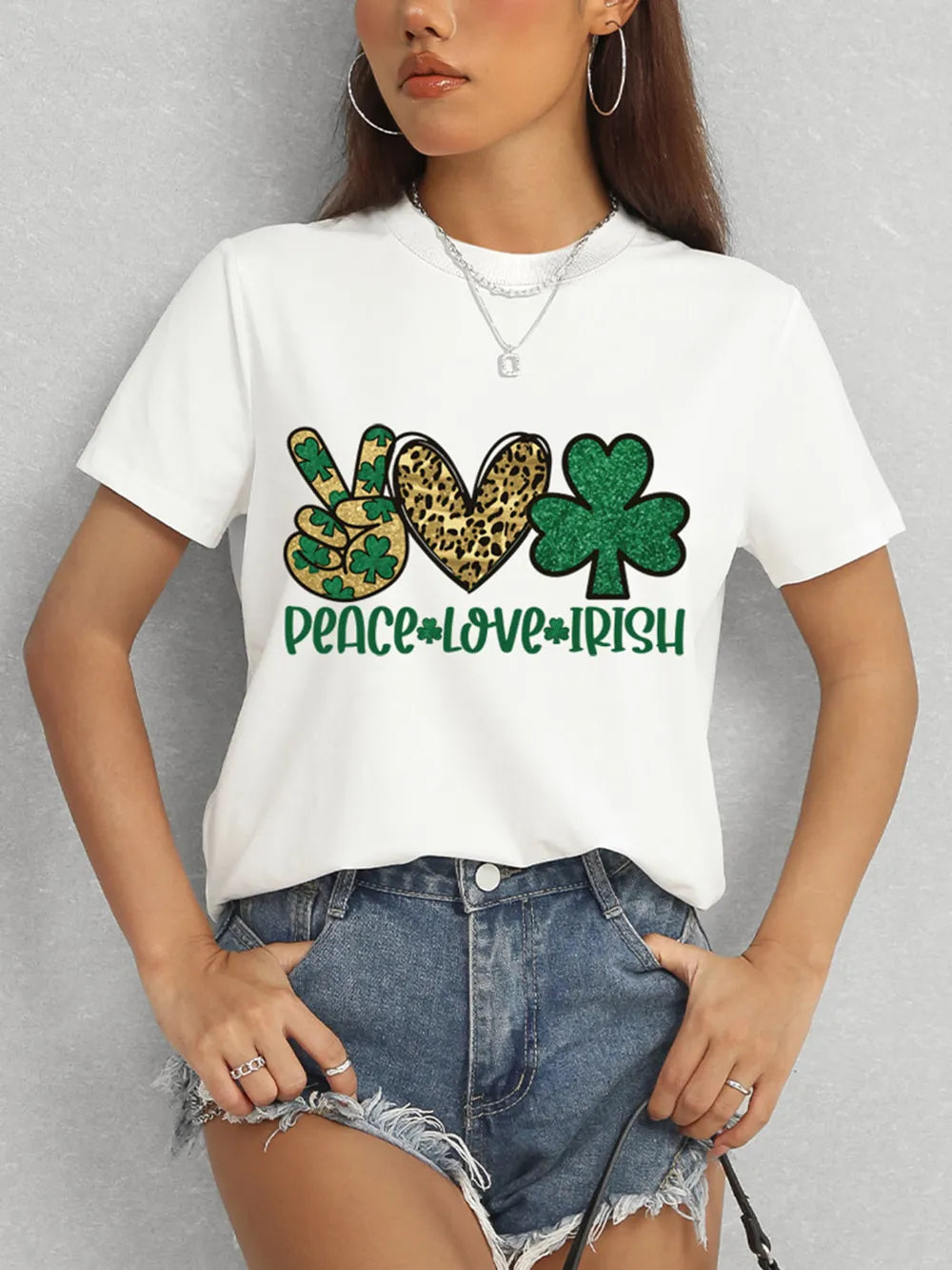 PEACE LOVE IRISH Round Neck Short Sleeve T-Shirt – Trendsi | ClozArt