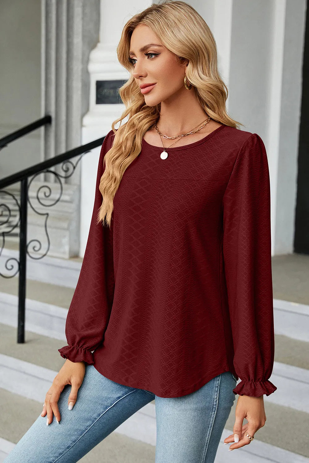 Round Neck Flounce Sleeve T-Shirt – Trendsi | ClozArt
