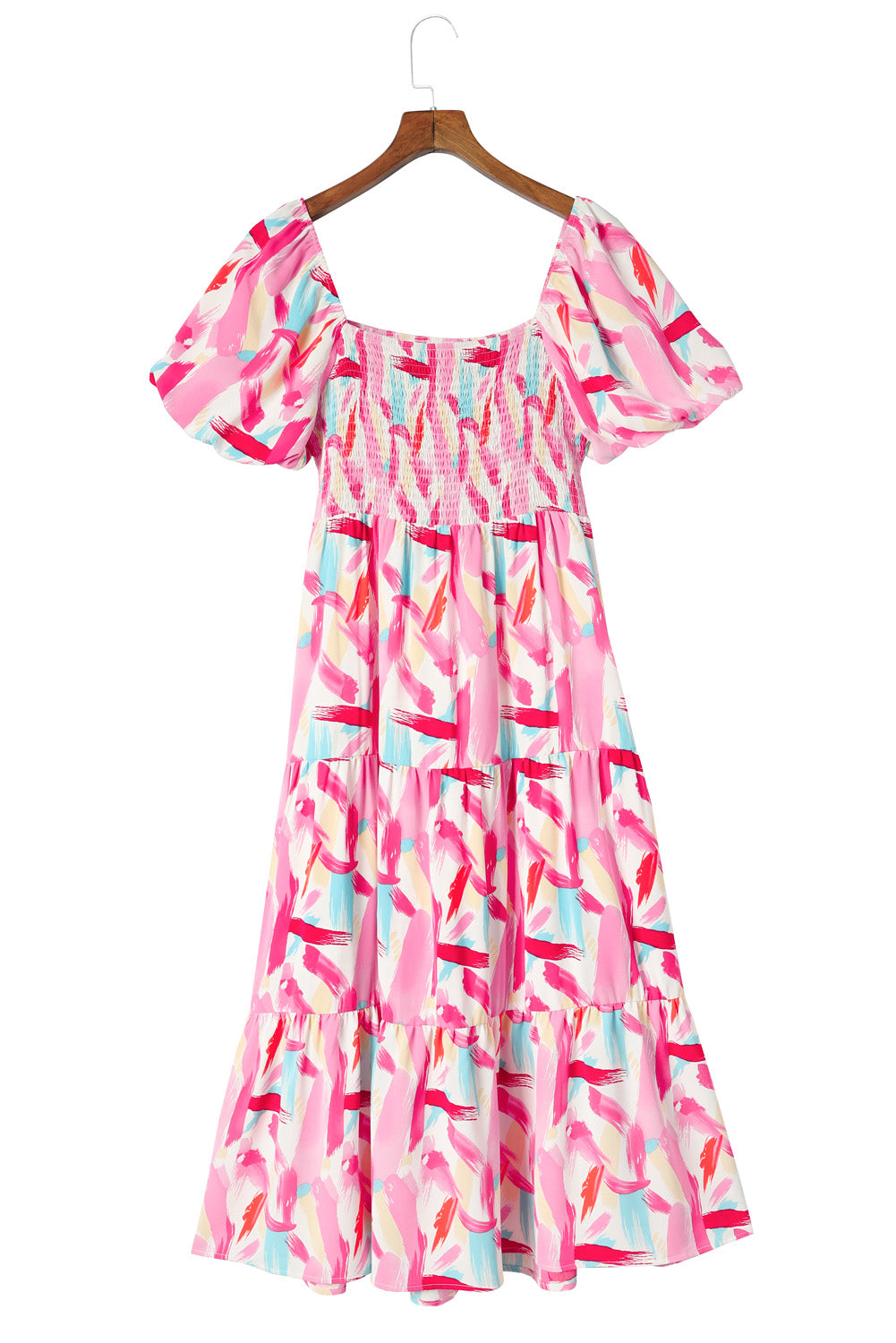 Printed Square Neck Tied Smocked Dress – Trendsi | ClozArt
