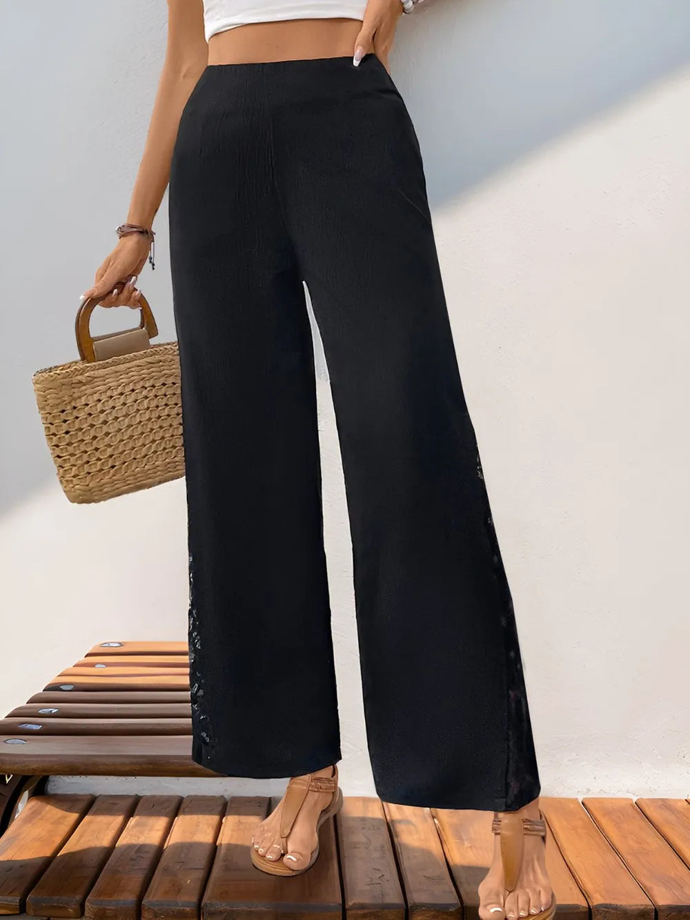 Perfee Lace Detail Wide Leg Pants – Trendsi | ClozArt