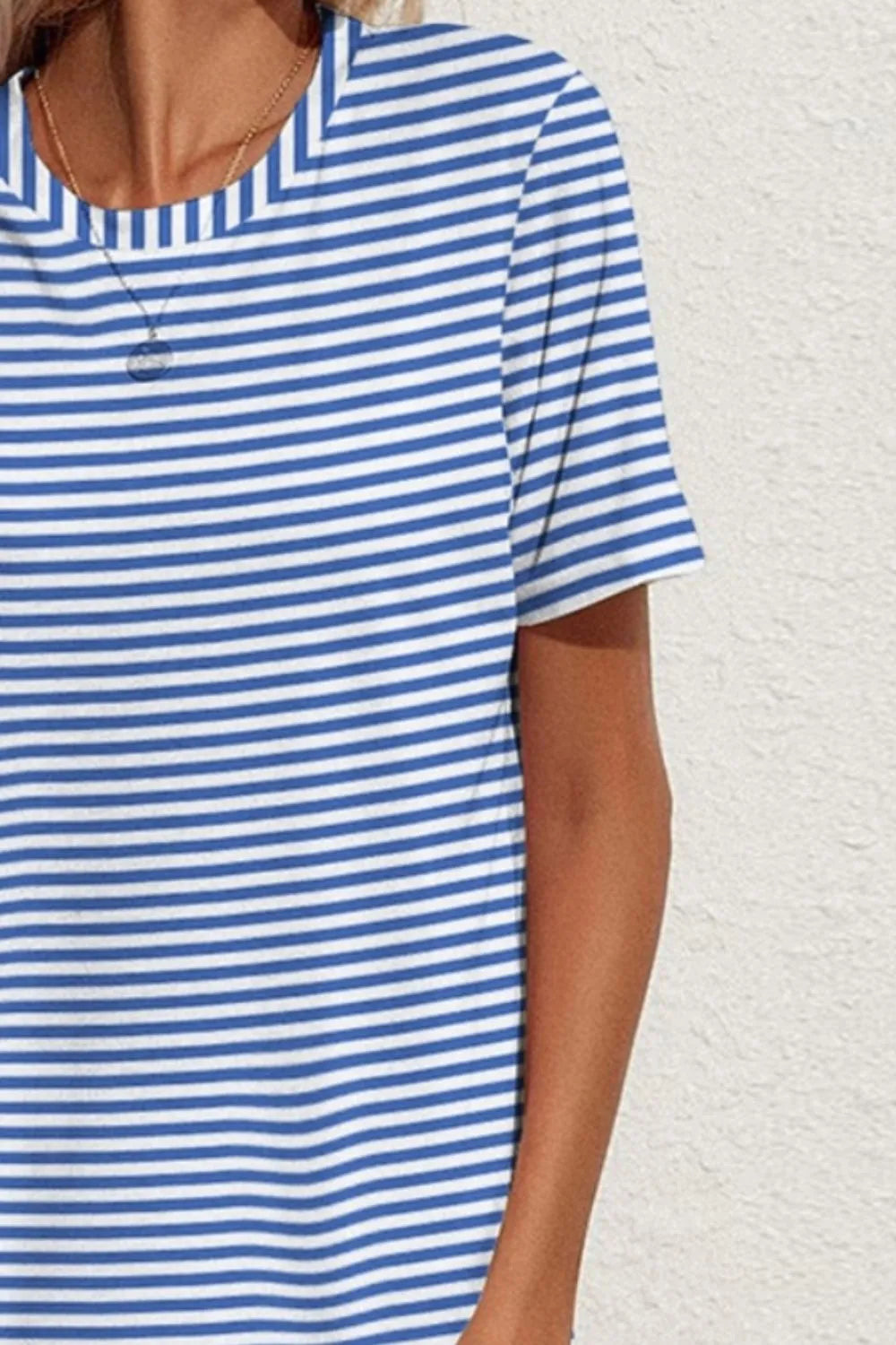 FAM-FAM Pocketed Striped Round Neck Short Sleeve Dress – Trendsi | ClozArt