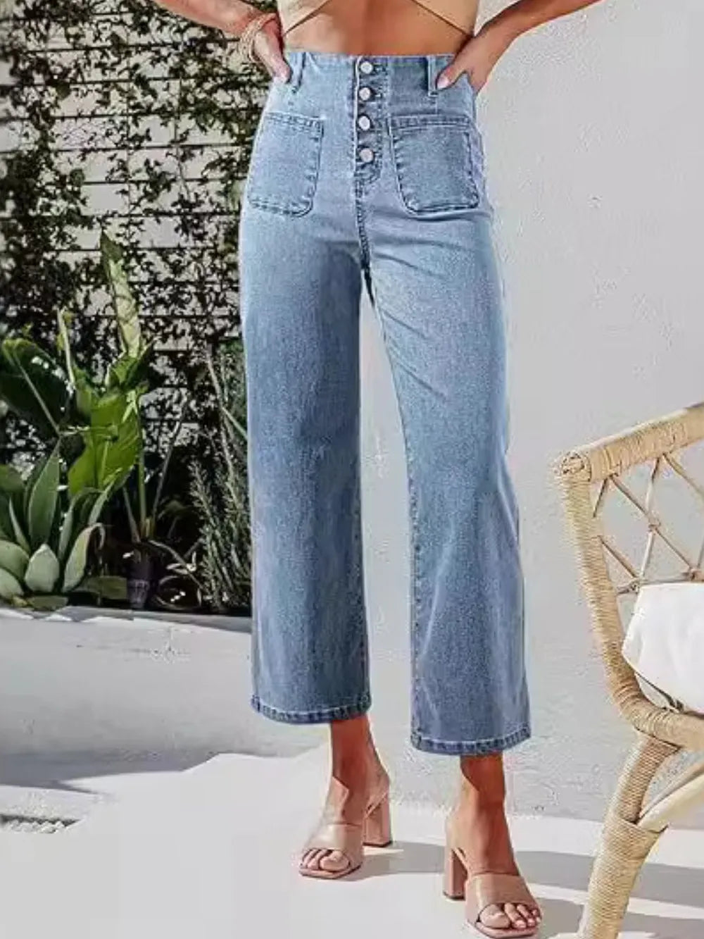 Button Fly Cropped Jeans with Pockets – Trendsi | ClozArt