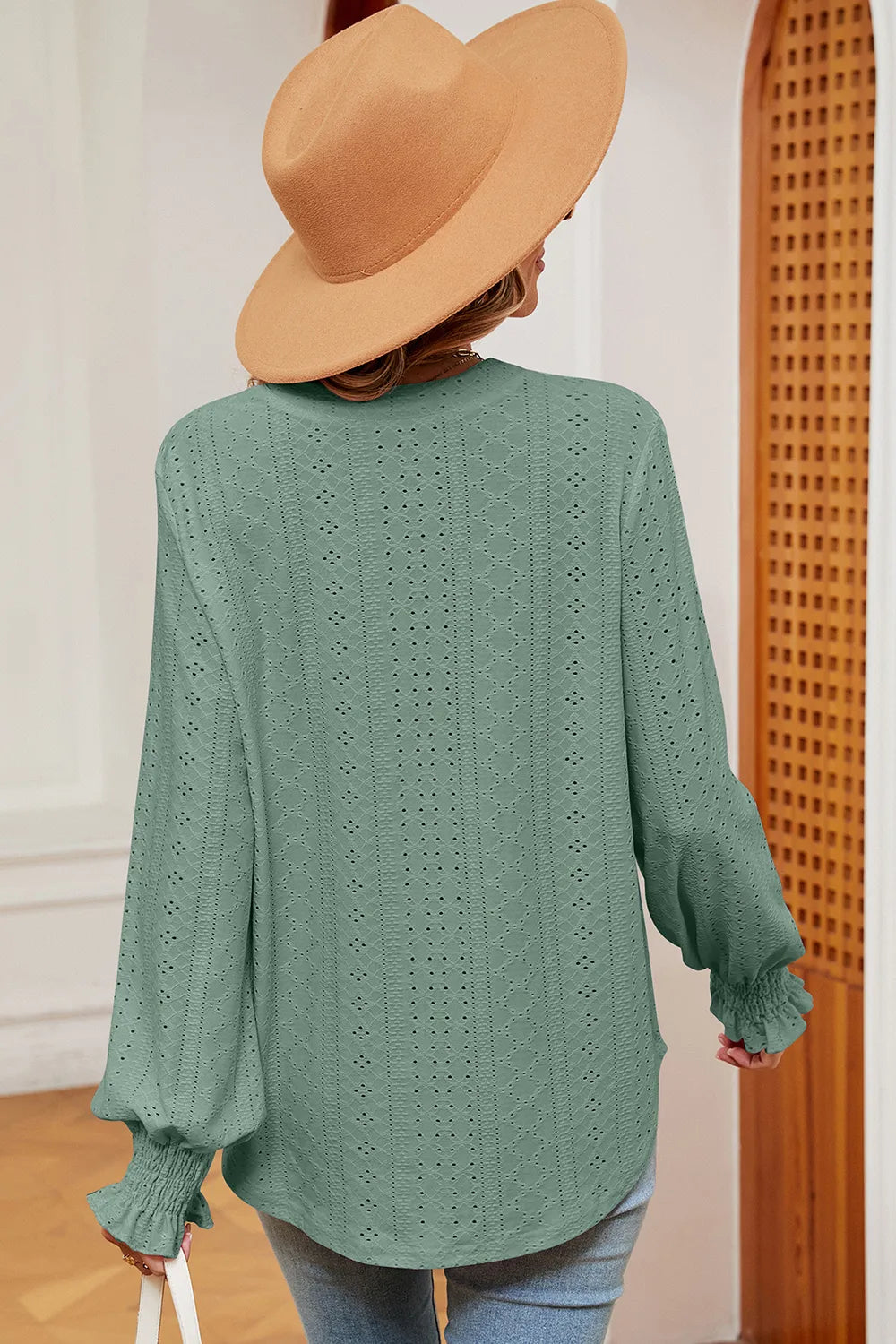 Eyelet Notched Long Sleeve T-Shirt – Trendsi | ClozArt