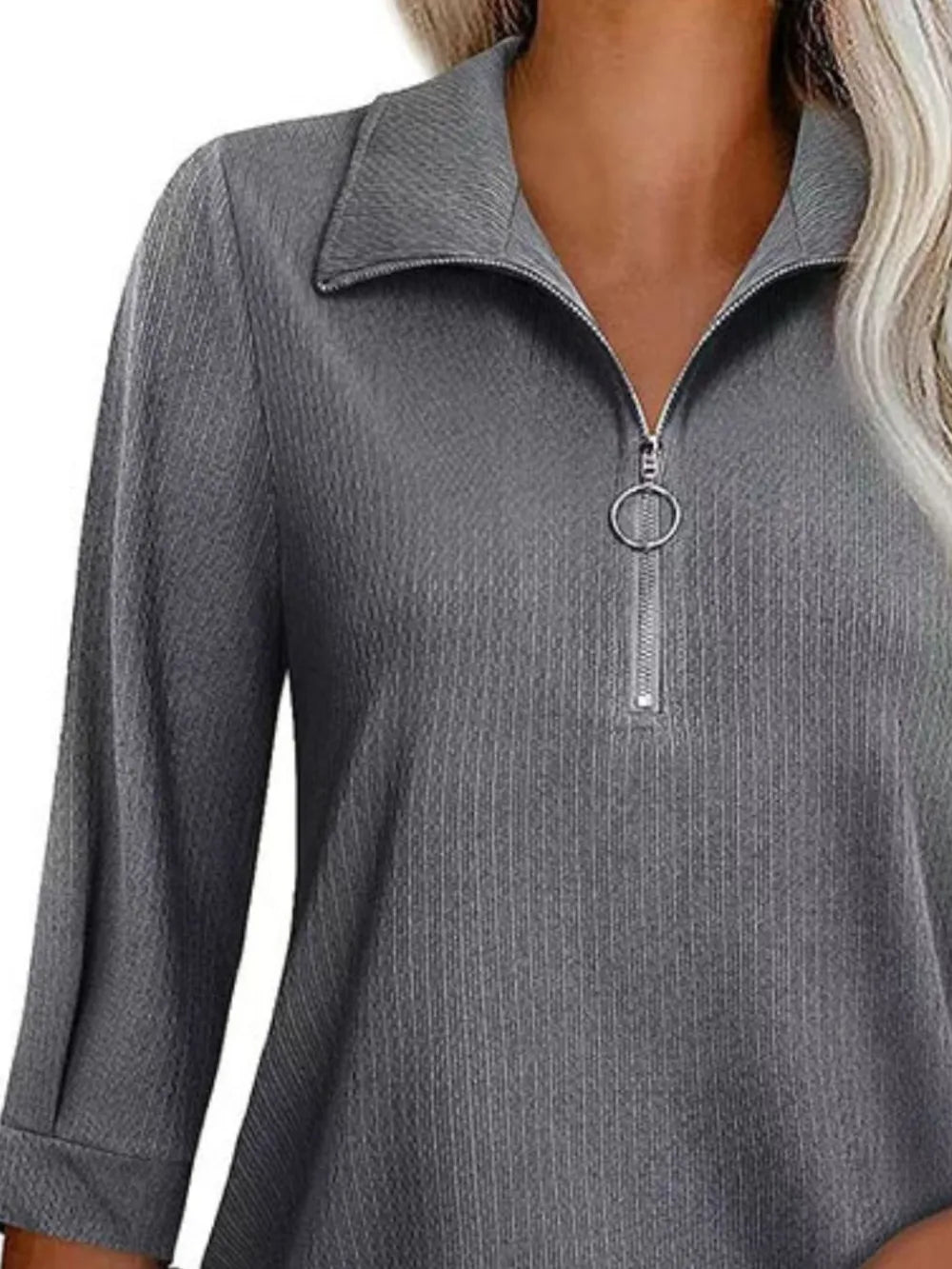 Half Zip Collared Neck Three-Quarter Sleeve T-Shirt – Trendsi | ClozArt