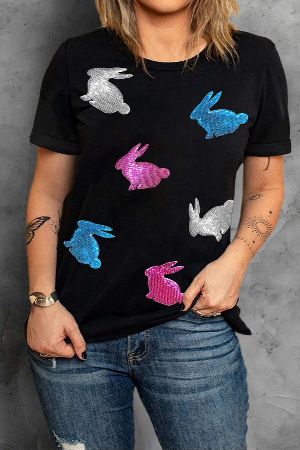 Plus Size Rabbit Round Neck Short Sleeve T-Shirt – Trendsi | ClozArt