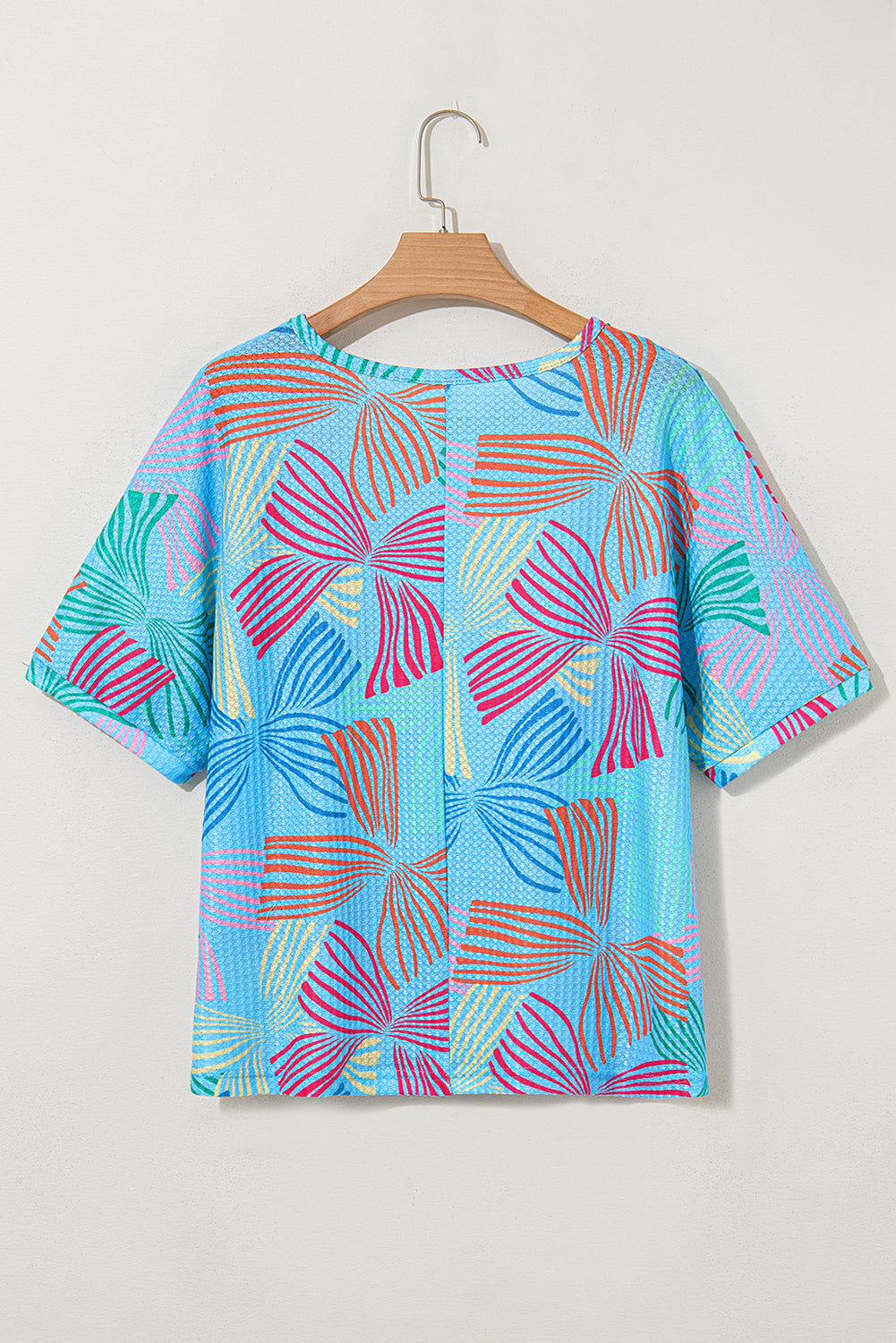 Multicolour Bowknot Print Waffle Loose Tee – Shewin | ClozArt
