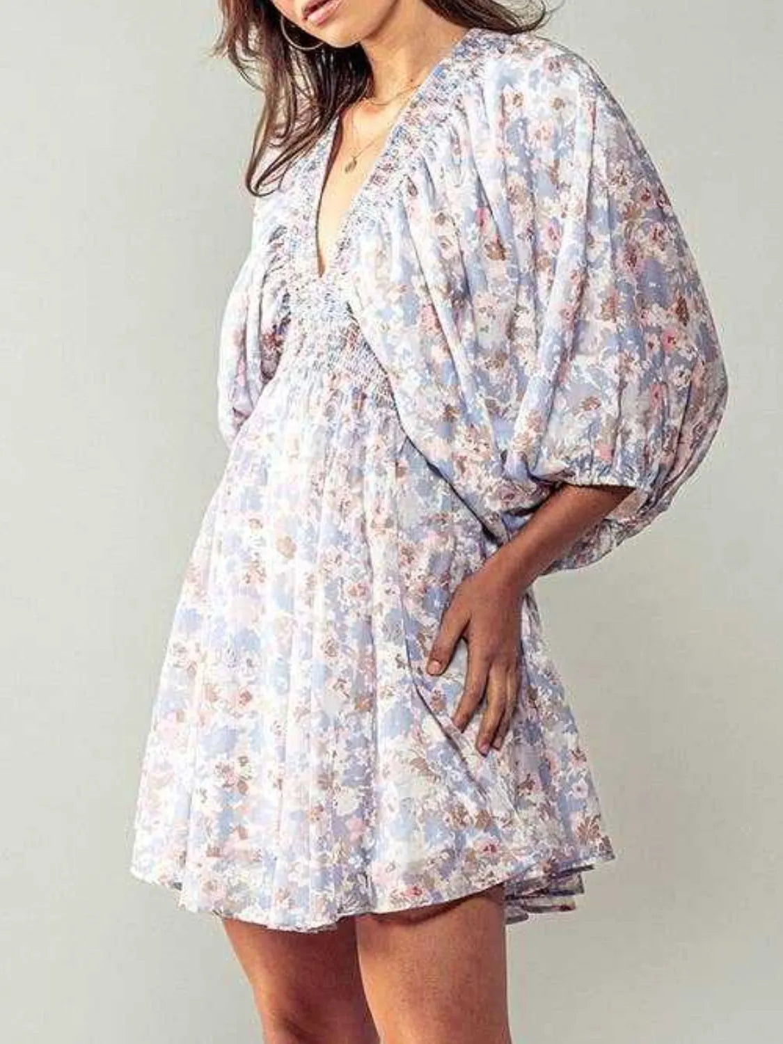 Floral V-Neck Balloon Sleeve Dress – Trendsi | ClozArt