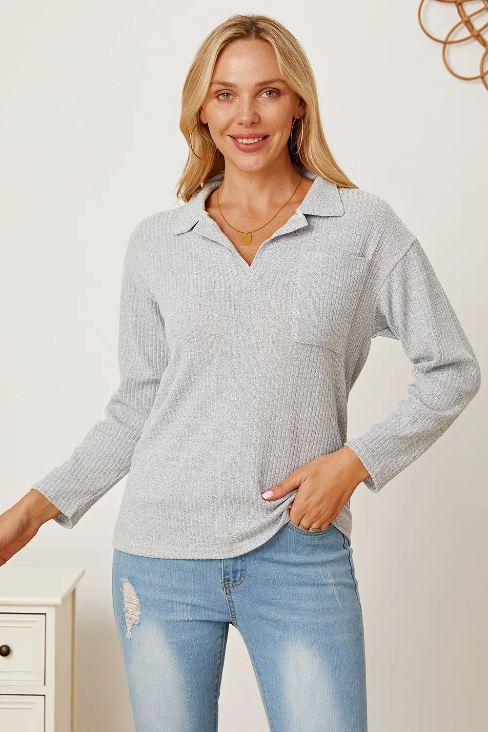 Collared Neck Dropped Shoulder T-Shirt – Trendsi | ClozArt