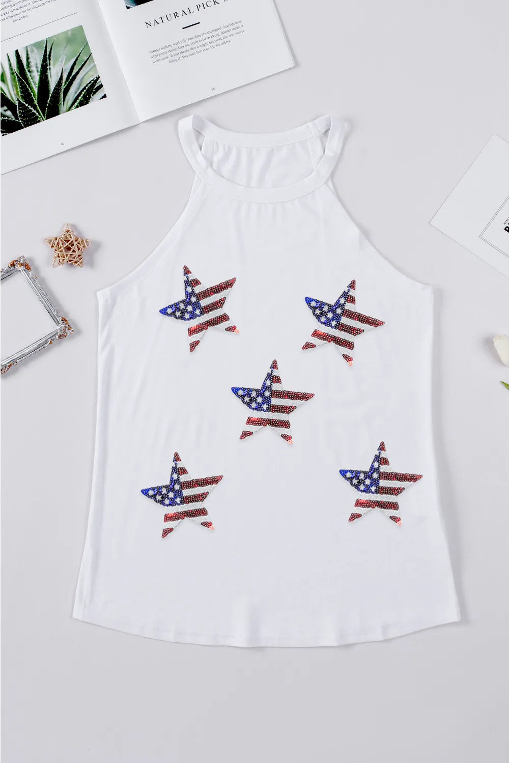 Sequin US Flag Star Grecian Neck Tank – Trendsi | ClozArt