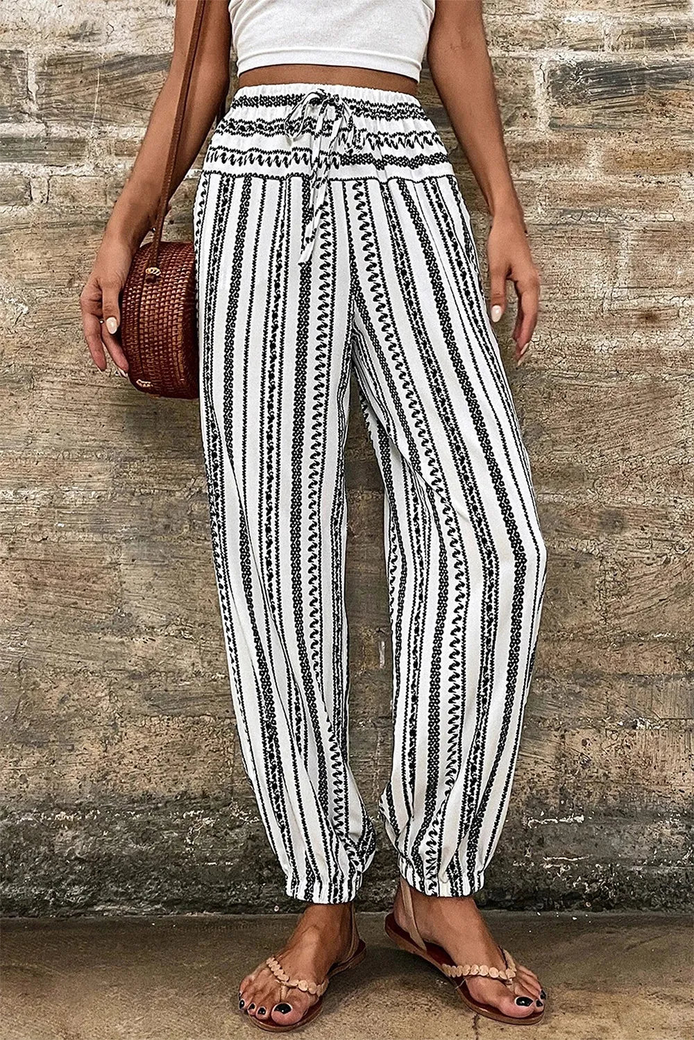 Printed Elastic Waist Pants – Trendsi | ClozArt