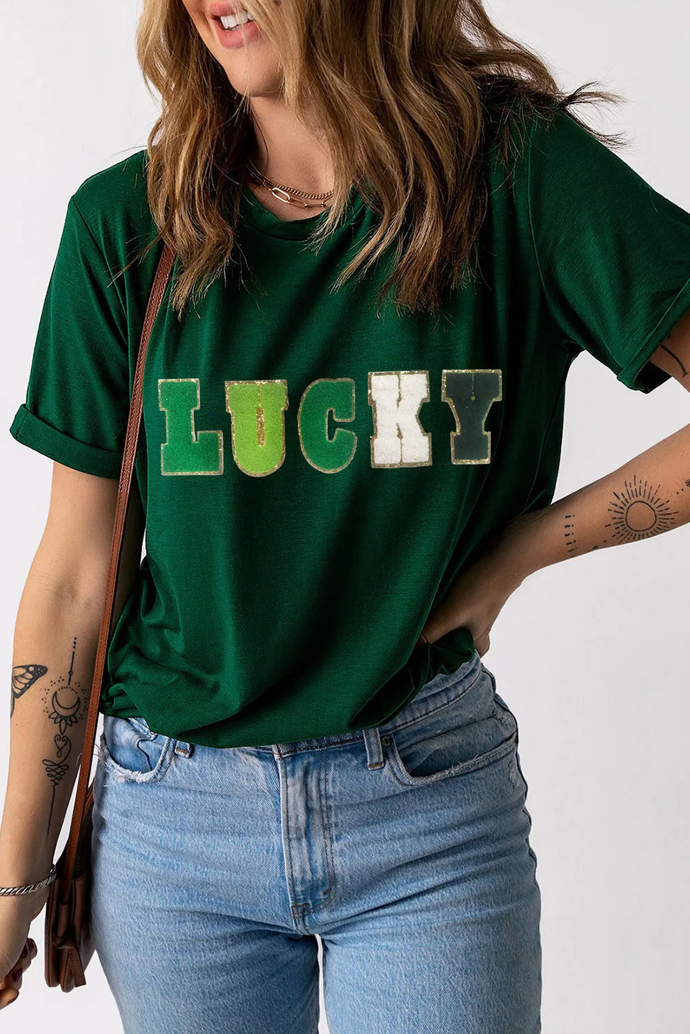 LUCKY Round Neck Short Sleeve T-Shirt – Trendsi | ClozArt