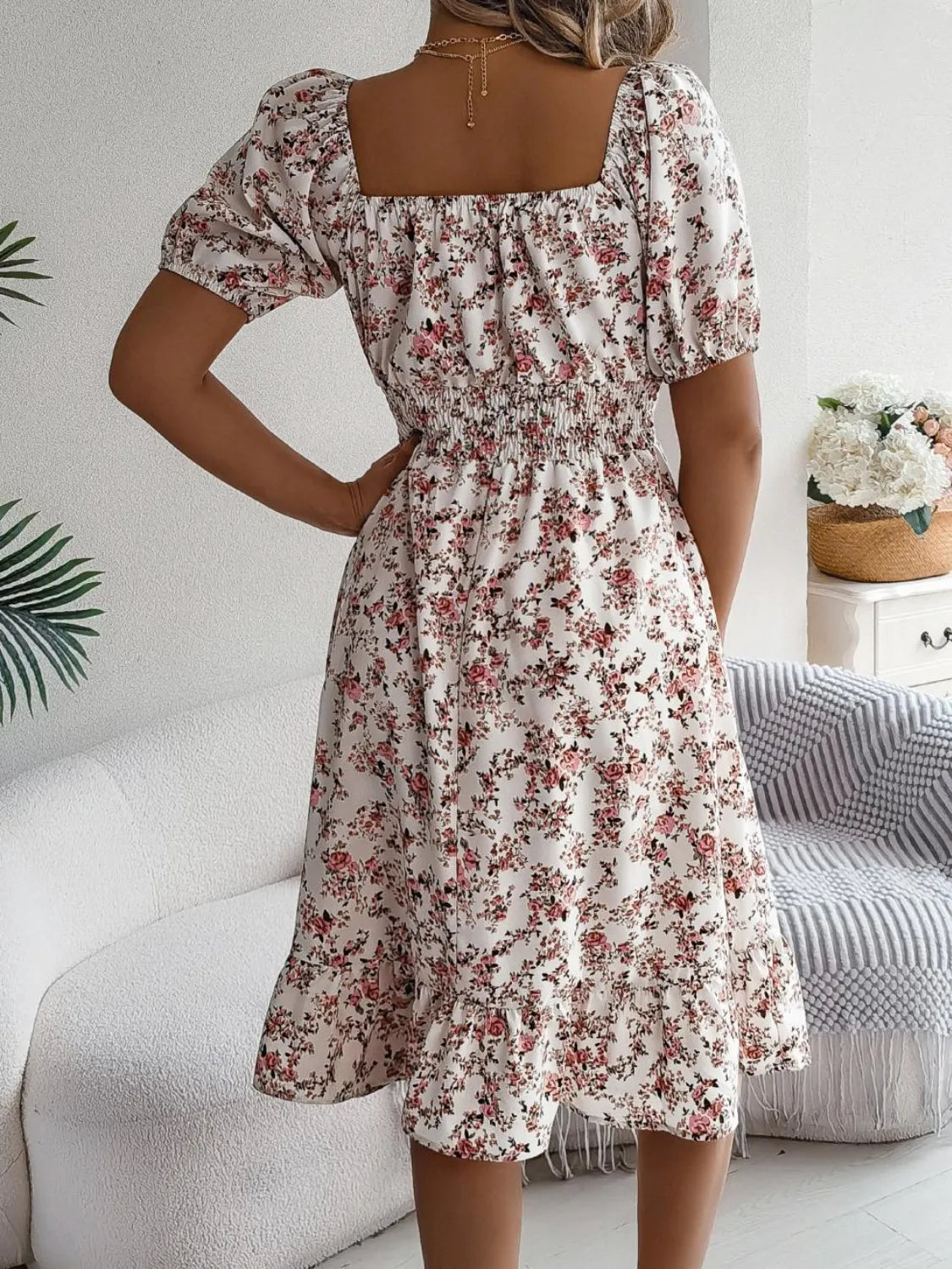 Ruffled Hem Floral Puff Sleeve Dress – Trendsi | ClozArt