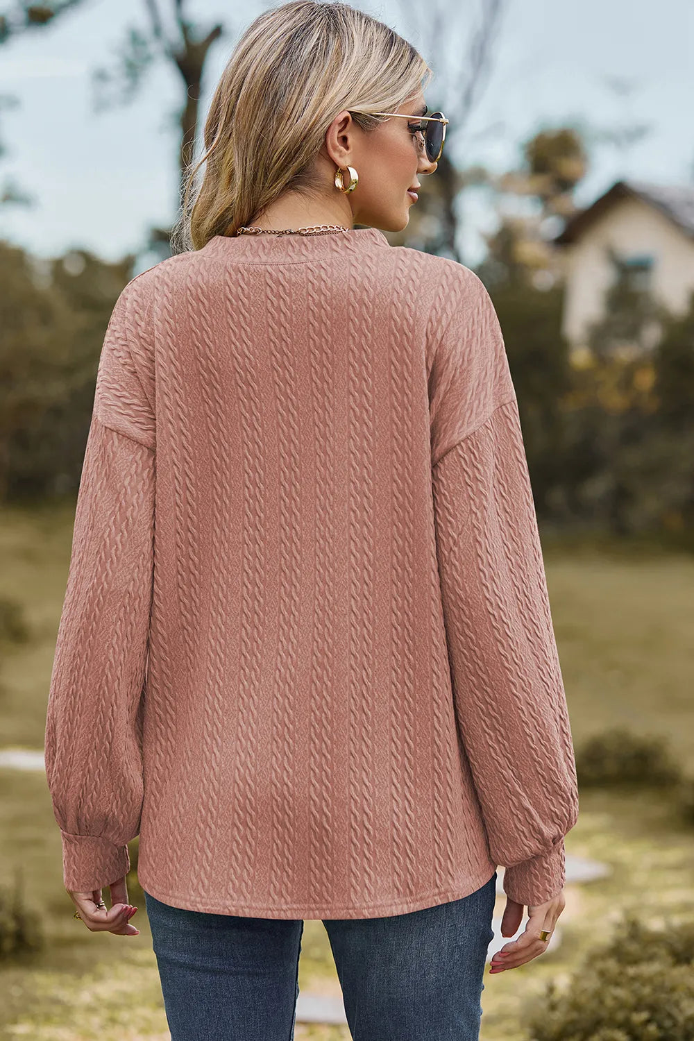 Textured V-Neck Dropped Shoulder T-Shirt – Trendsi | ClozArt