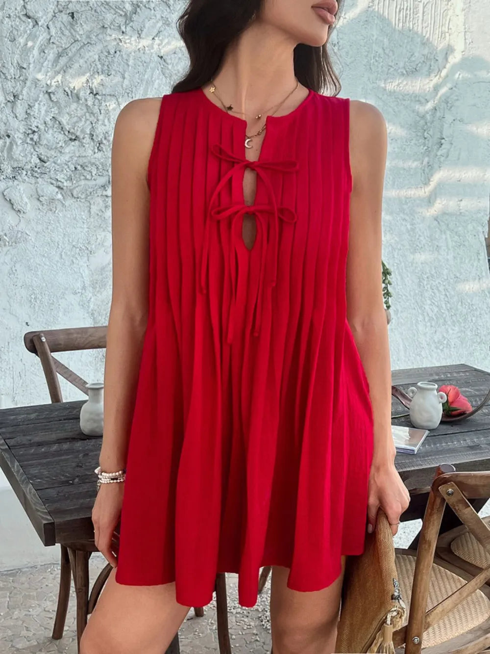 Devine Pleated Sleeveless Mini Dress – Trendsi | ClozArt