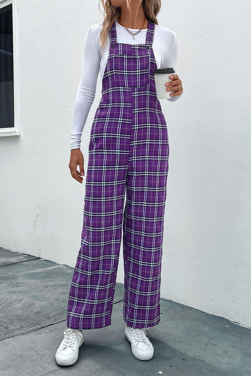 Perfee Plaid Straight Leg Overalls – Trendsi | ClozArt