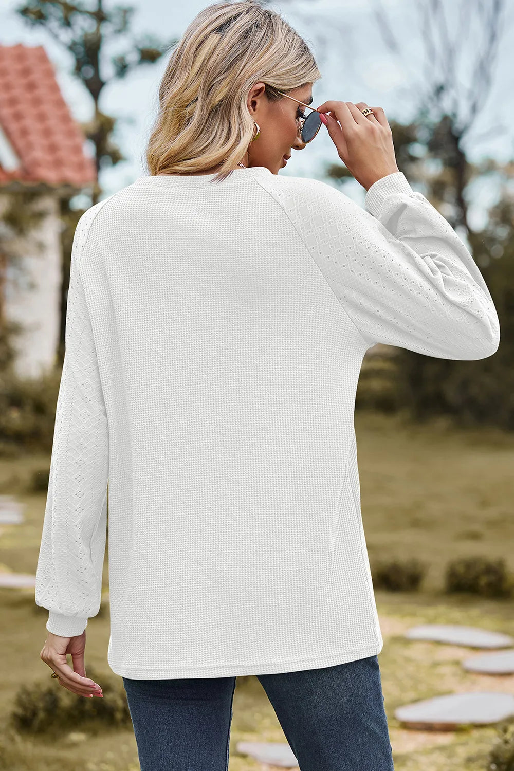Eyelet Round Neck Long Sleeve T-Shirt – Trendsi | ClozArt
