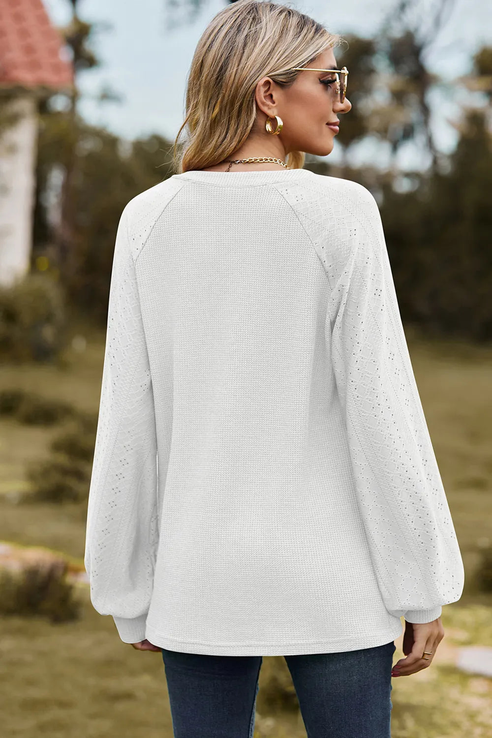 Eyelet Notched Raglan Sleeve T-Shirt – Trendsi | ClozArt