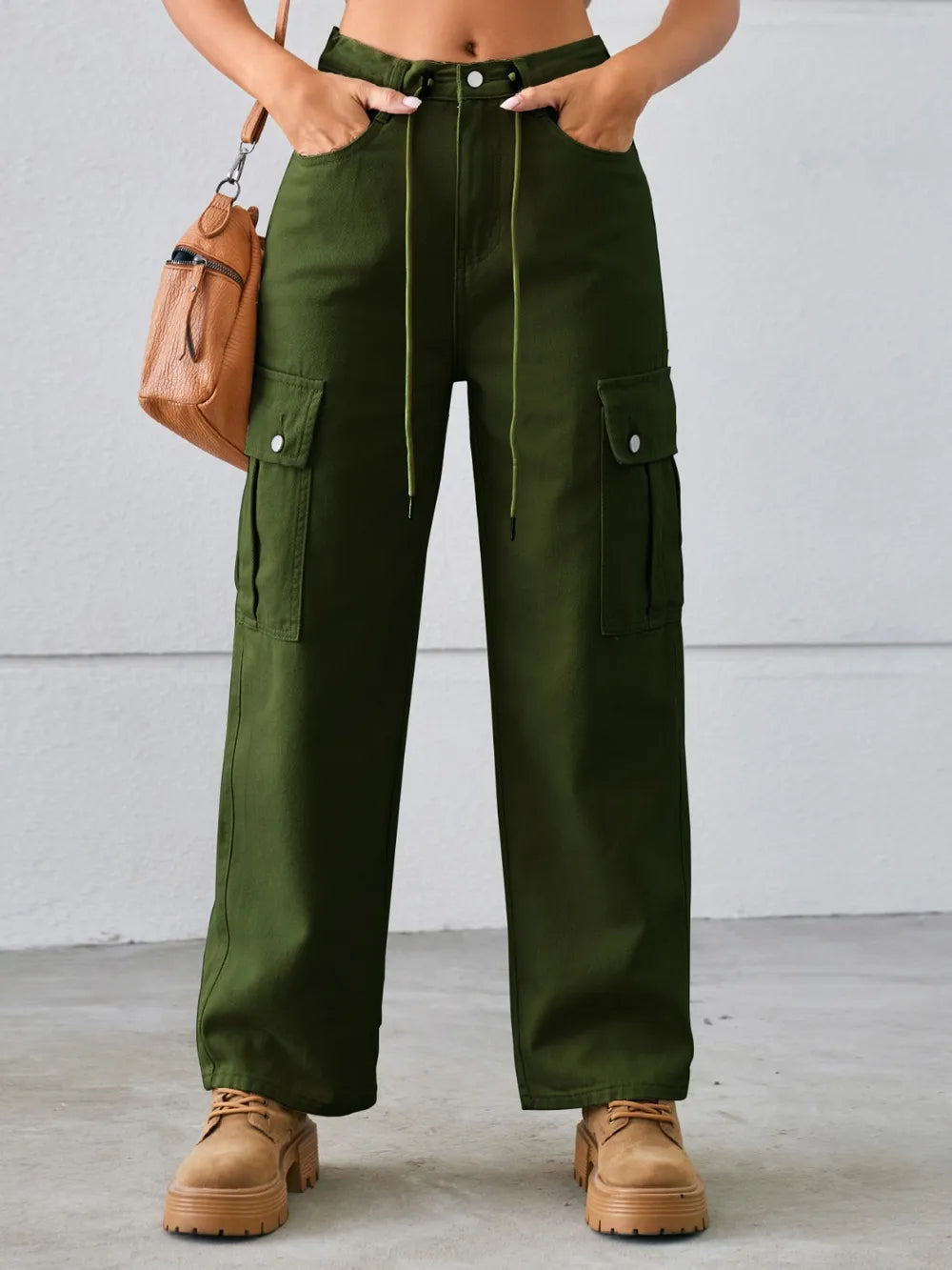 Drawstring Mid-Rise Waist Straight Cargo Jeans – Trendsi | ClozArt