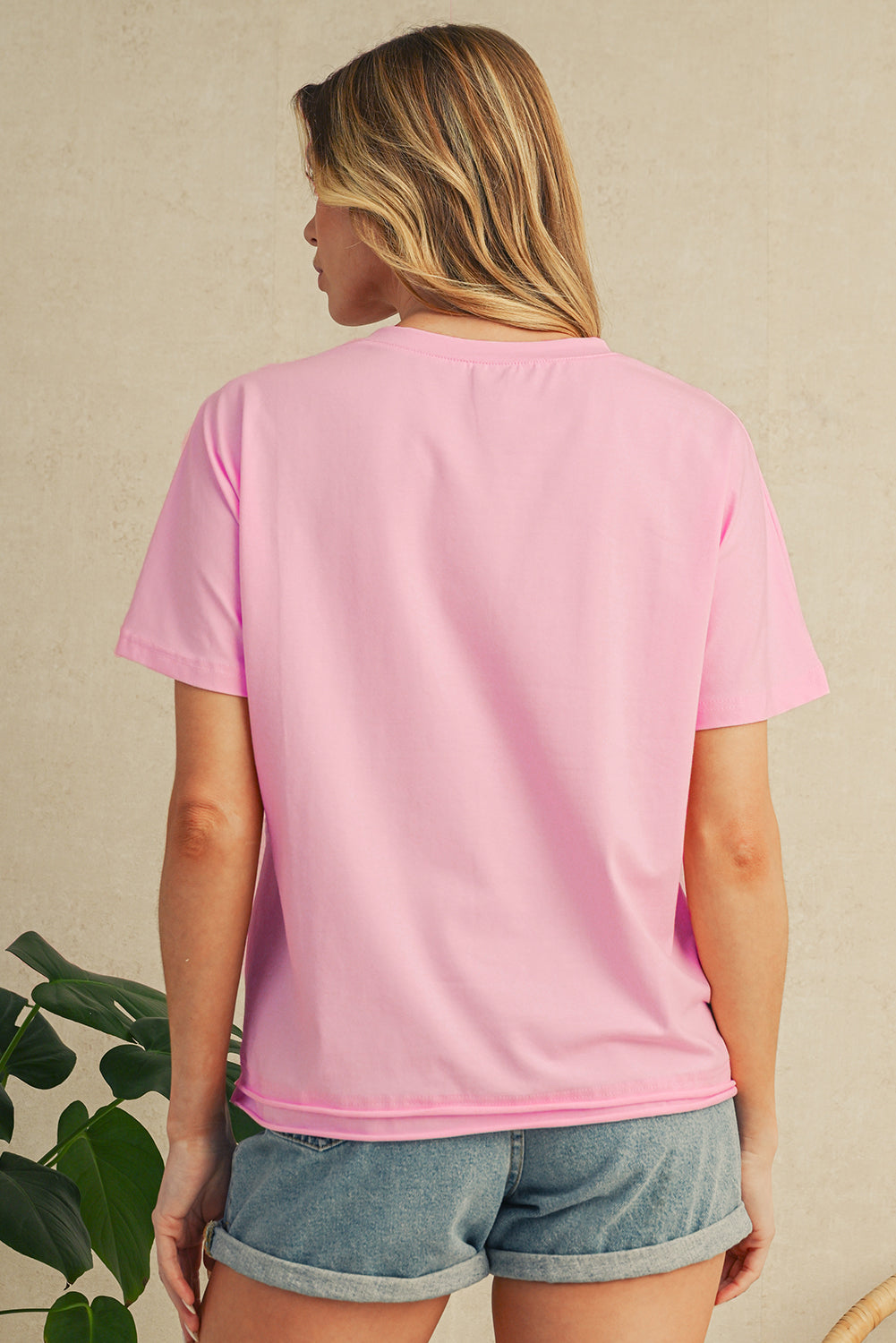 Pink Color Block Patchwork Seamed Crewneck T Shirt – Shewin | ClozArt