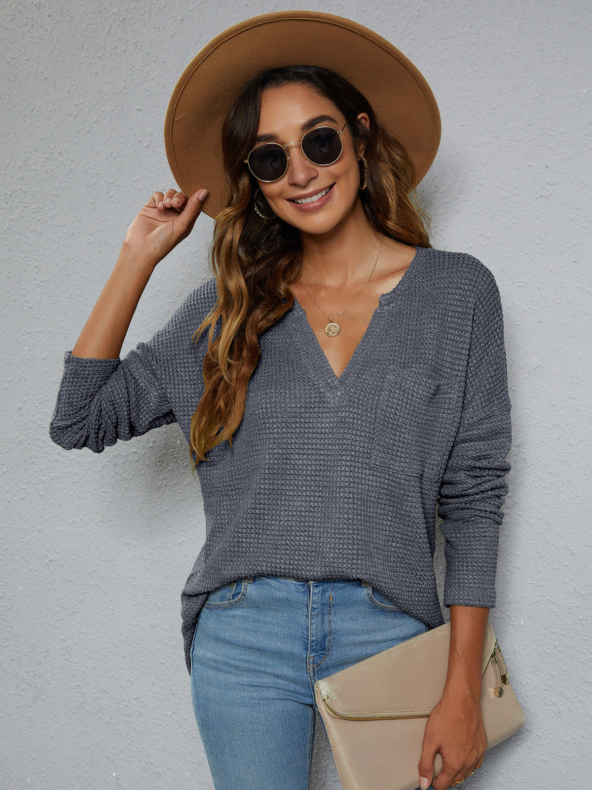 Dropped Shoulder High-Low Waffle-Knit Top – Trendsi | ClozArt