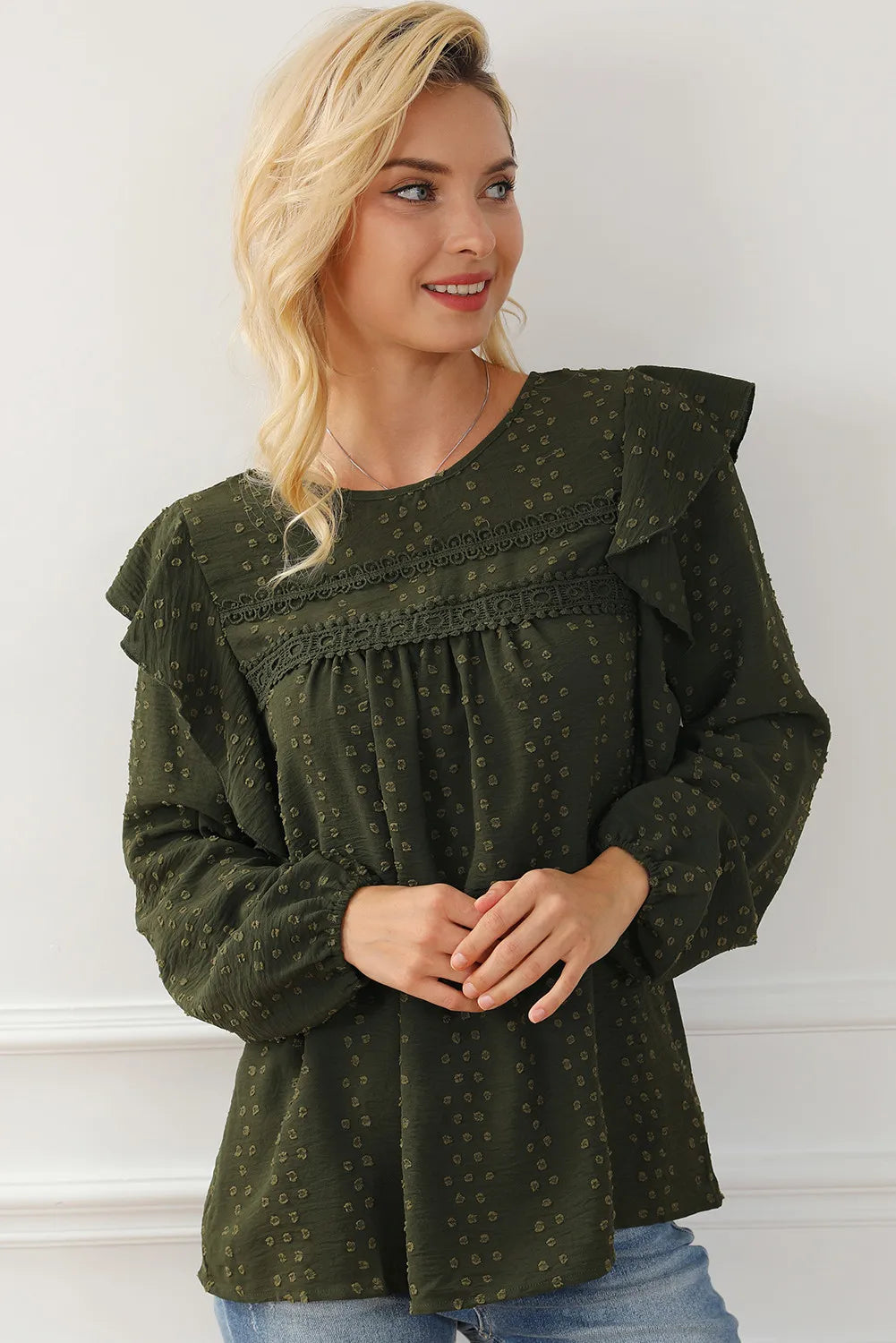 Round Neck Ruffled Blouse – Trendsi | ClozArt