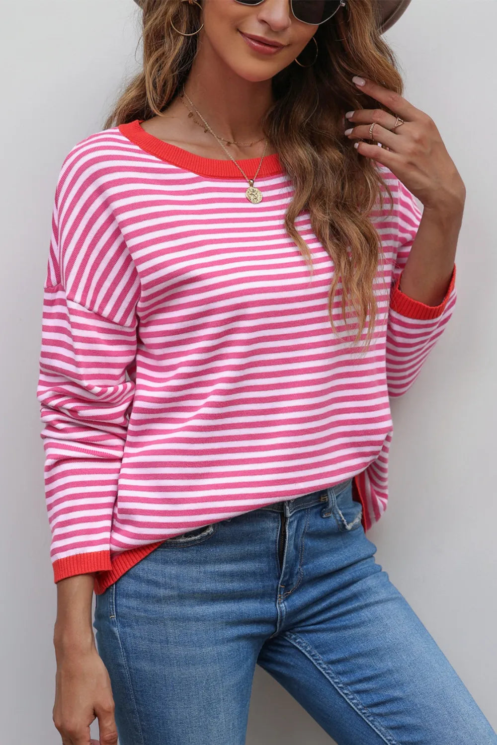 Striped Round Neck Drop Shoulder T-Shirt – Trendsi | ClozArt