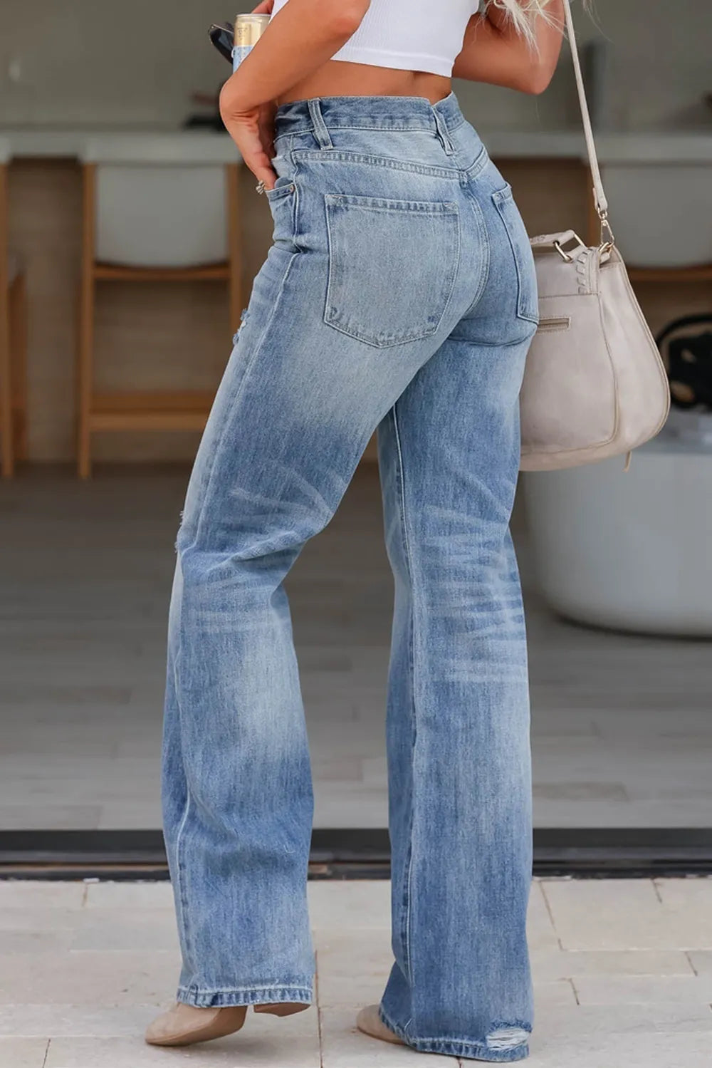 Distressed Straight Jeans with Pockets – Trendsi | ClozArt