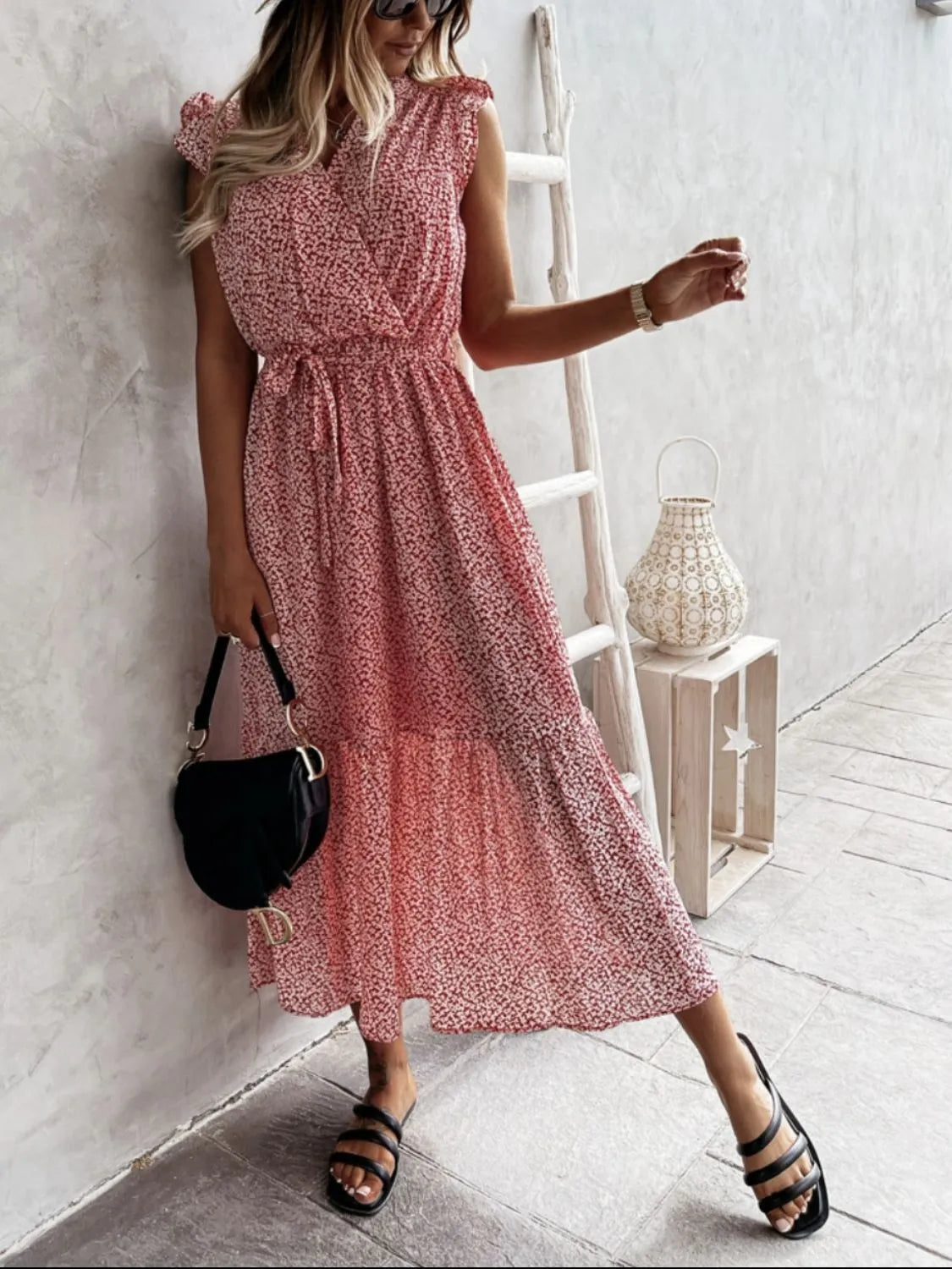 Ruffled Surplice Printed Cap Sleeve Dress – Trendsi | ClozArt